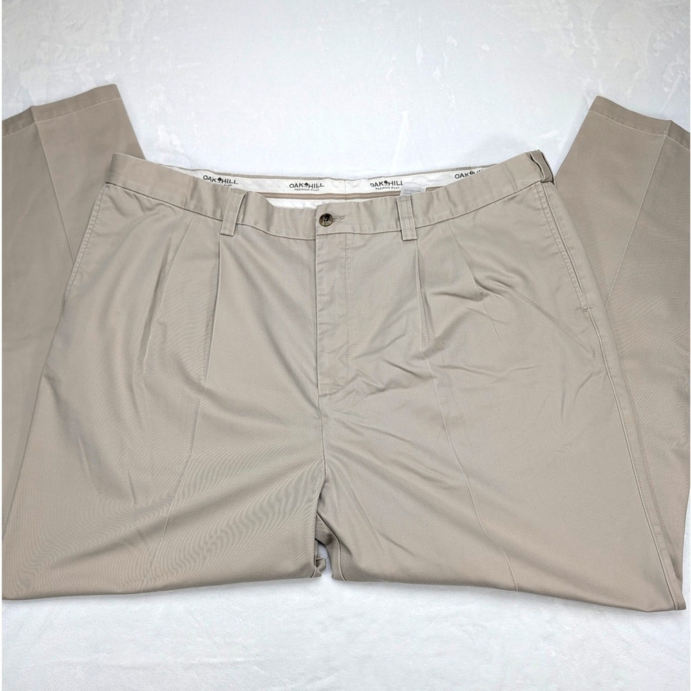 Oak‎ Hill Mens Khaki Pleated Pants Size 48x34 Casual Chinos